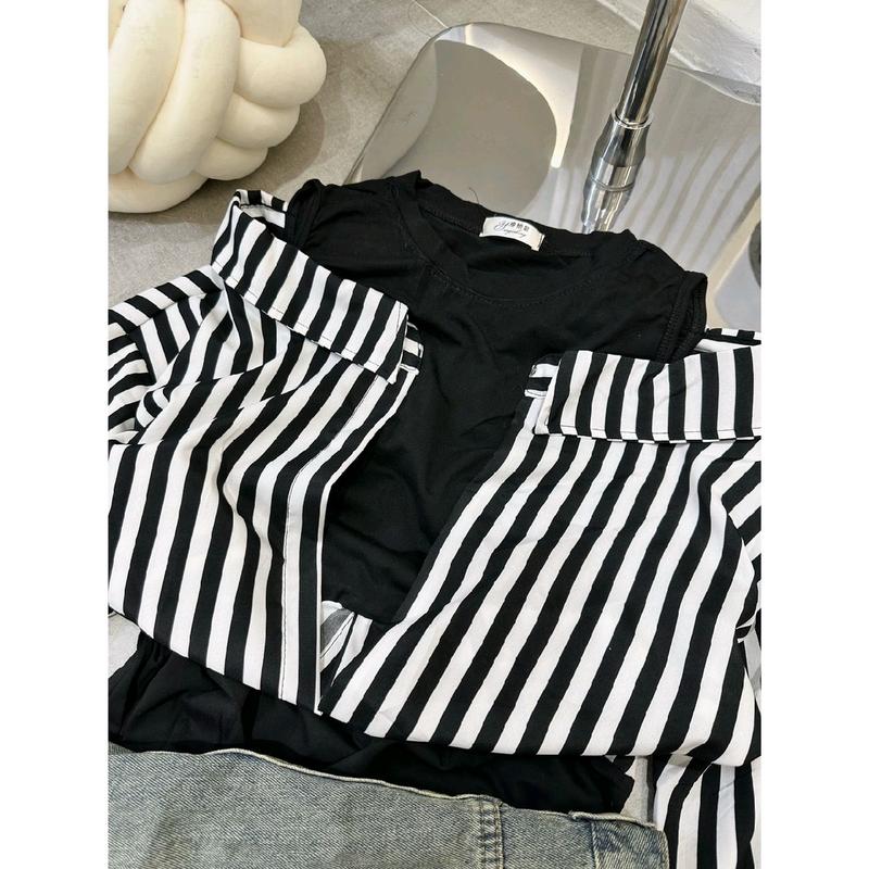 ÁO SƠ MI KẺ LỒNG THUN SANG CHẢNH TOP NỮ Sọc 3