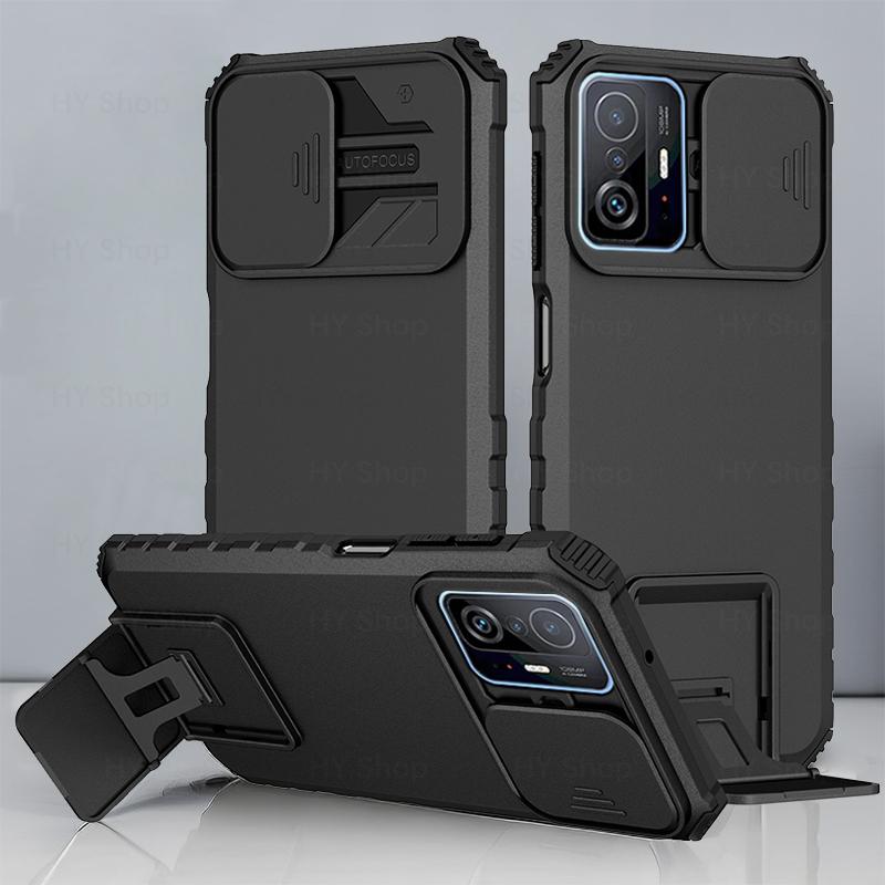 Giá đỡ Ốp Điện Thoại cho Xiaomi 11T Pro 5G, vỏ chống sốc, thanh trượt máy ảnh, áo giáp bảo vệ, nắp lưng cứng