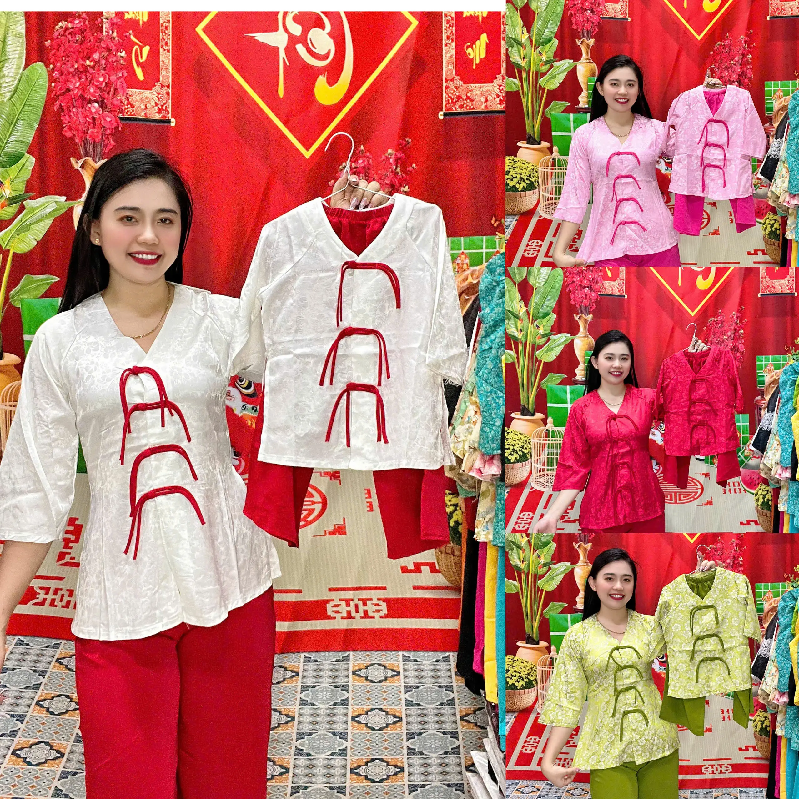 (MÃ 245) MẸ VÀ BÉ - Bà ba cho mẹ và bé gái cổ tim nút thắt có nơ, vải lụa mềm mịn kèm quần ống rộng có túi, size từ 12kg đến 70kg Top