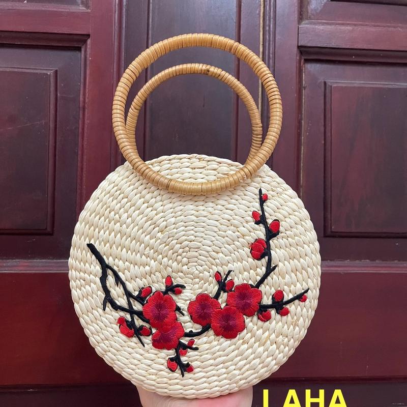 Túi lục bình đính hoa mùa Xuân quai mây cầm tay (SG18) Bag Nữ
