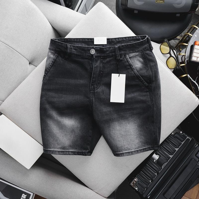 Quần short jean nam đen thời trang ôm dáng co giãn túi chéo Menswear