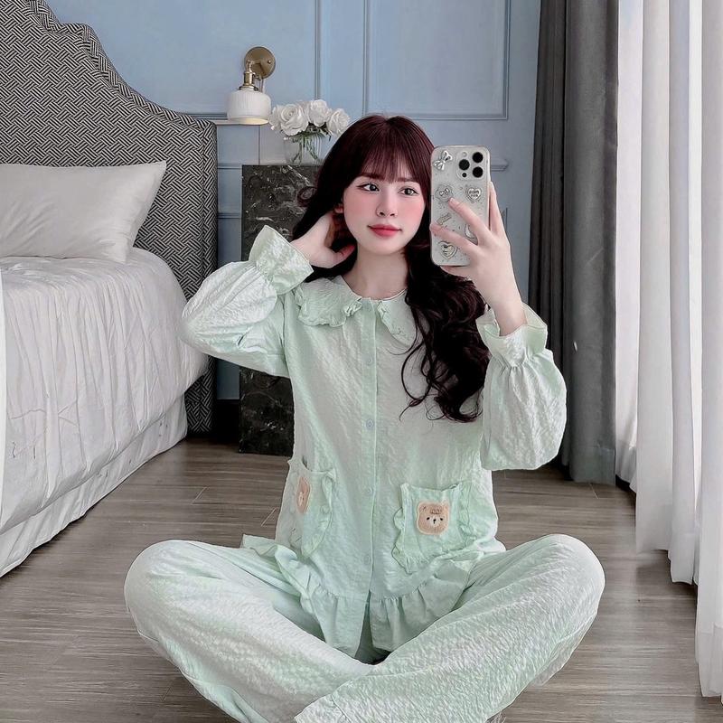 Set ngủ tiểu thư TÚI GẤU  chất đũi xốp mềm min, thoáng mát , freesize 40-60kg 7