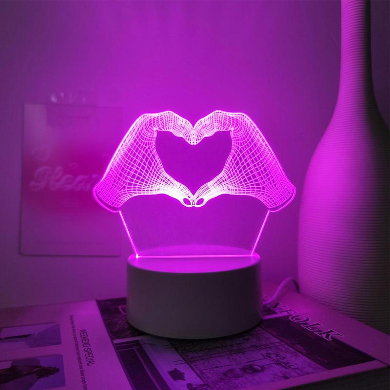 3D Heart Shaped LED Night Light, USB Powered Desktop Atmosphere Light, Creative Night Lamp for Bedroom Home Room Decor 8