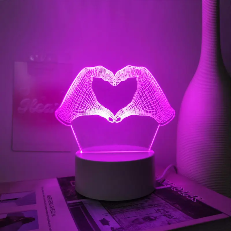 3D Heart Shaped LED Night Light, USB Powered Desktop Atmosphere Light, Creative Night Lamp for Bedroom Home Room Decor 8