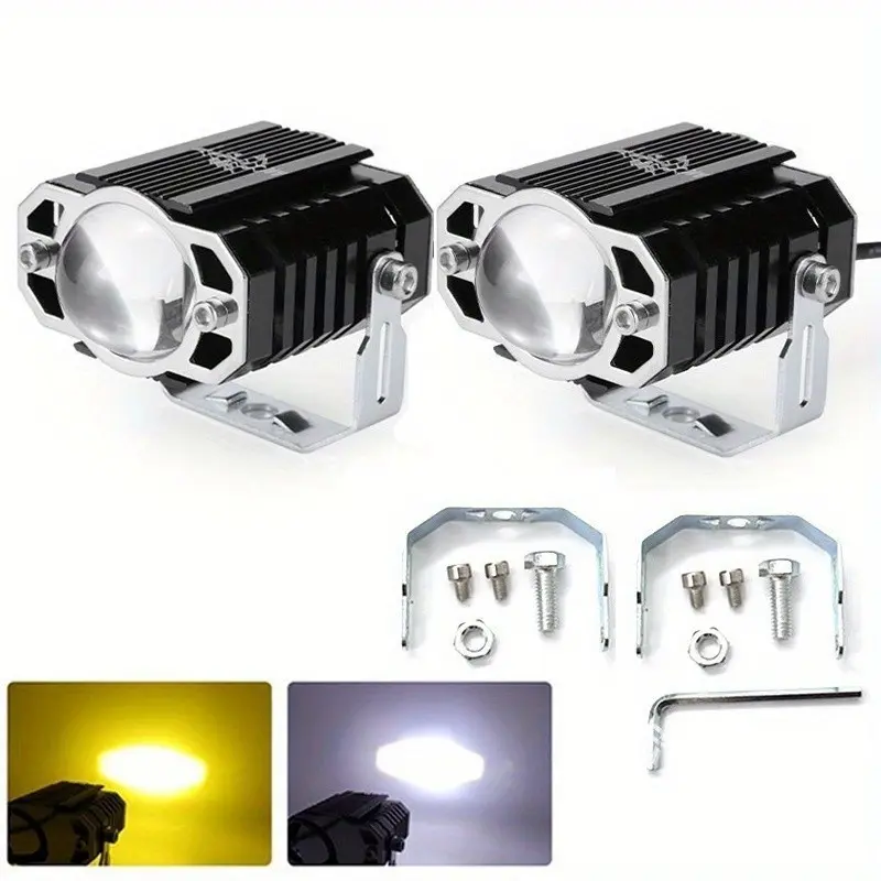 Đèn Lái Xe Mini, Đèn Chiếu Sáng LED, Màu Trắng Và Màu Vàng, Đèn Sương Mù, Không Thấm Nước, Đèn Chiếu Điểm, Thích Hợp Cho Ô Tô Và Xe Máy, Đèn Pha Thông Dụng Chùm Cao Và Thấp, 12-80V, Siêu Sáng 3