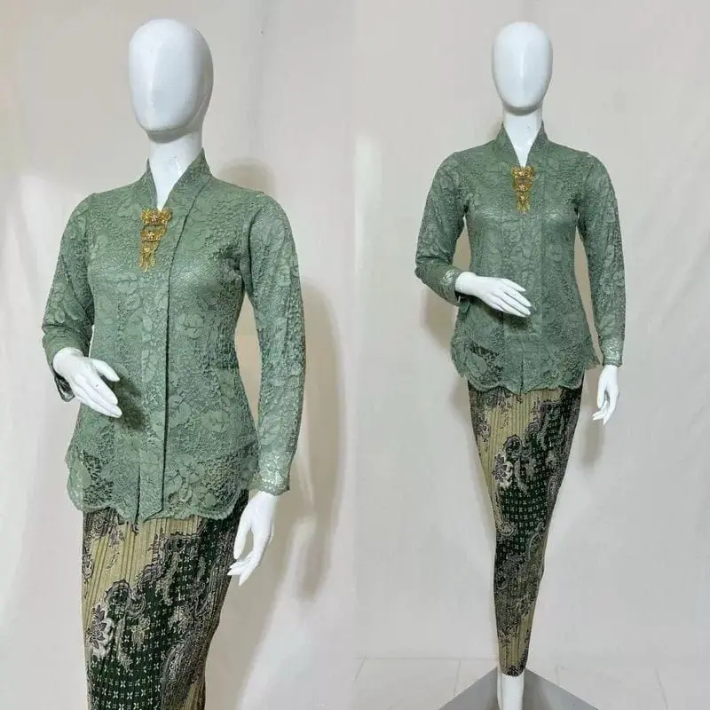 Set Kebaya Jumbo XXXL Ld 120cm Atasan Kebaya Brokat Floy Kartini Lengan Panjang Mix Rok Batik 7