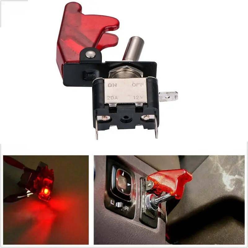 Công Tắc Chuyển Đổi, Chịu Lực, 20 AMP, SPST, Bật-Tắt, Đèn LED Màu Đỏ, Thiết Kế Máy Bay Lật An Toàn