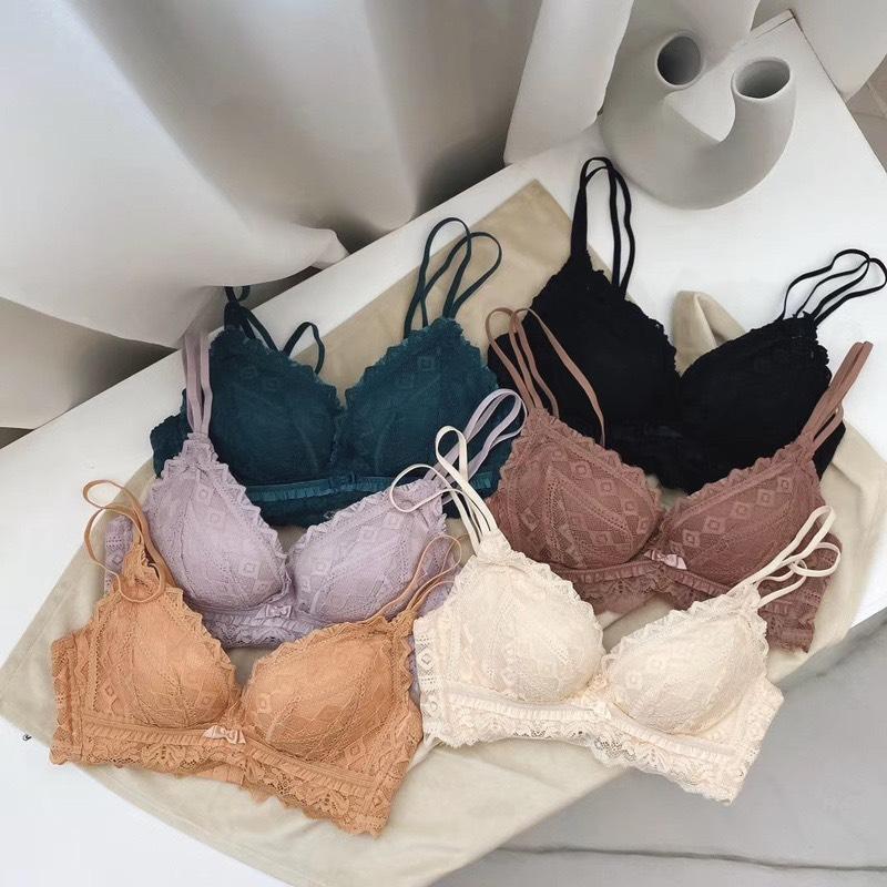 [Mã B15] Set Bộ Quần Áo Lót Nữ Ren Đệm 3cm Kem Bra Top Áo Ngực Đen