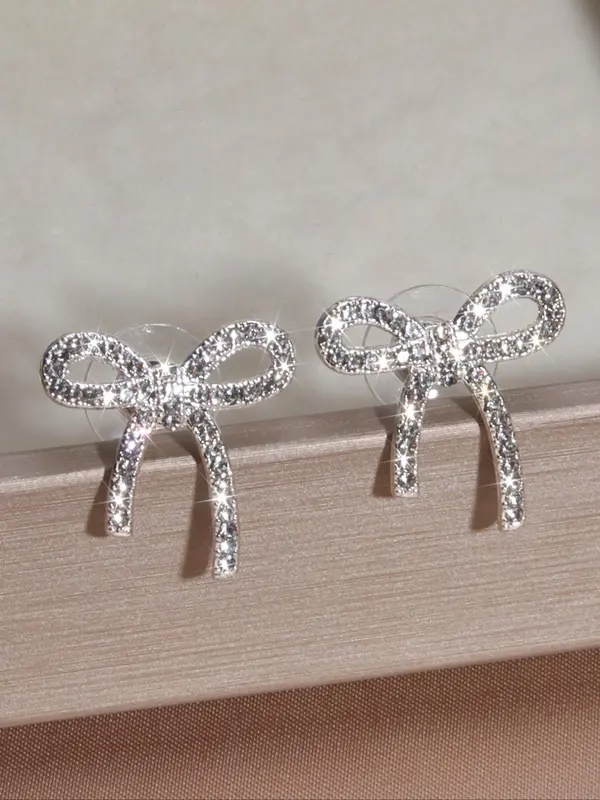 Rhinestone Decorated Bow Design Earrings, Cute Earrings for Women & Girls, Fashion Jewelry for Party, Daily Clothing Decor, Trendy All-match & Exquisite Jewelry for Birthday Gift 0