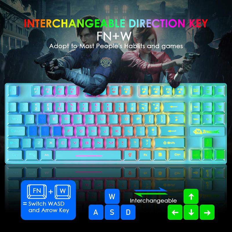 Wired Gaming Keyboard & Honeycomb Shell Design Mouse Combo for PC Computer, 1 Set 88 Keys RGB Backlit Mechanical Keyboard & 6 DPI Adjustable Gaming Mouse 2