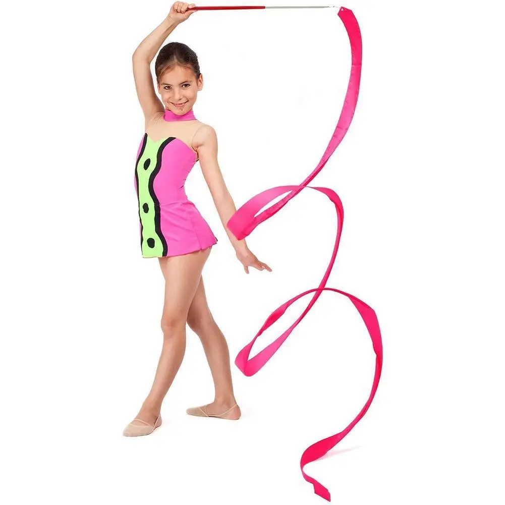 Colorful Gym Ribbons Dance Ribbon Rhythmic Art Gymnastic Streamer Twirling Stick Rod Ballet J3I2