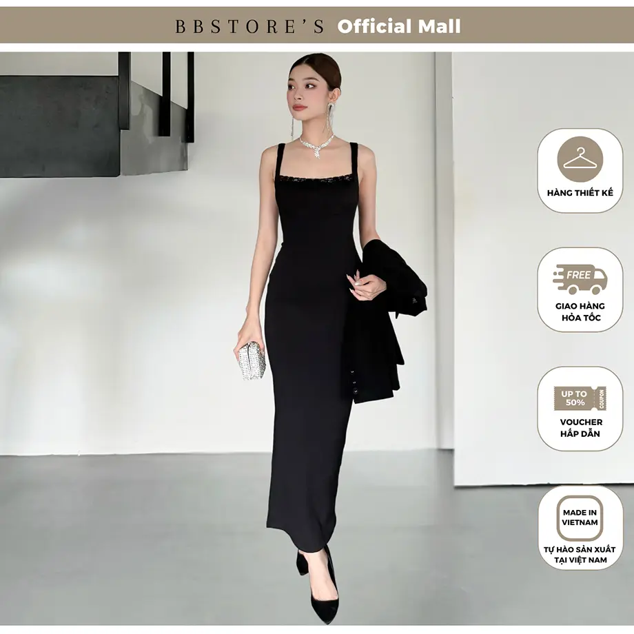 Đầm Dự Tiệc Thiết Kế Body Hai Dây Xẻ Tà Sau Tôn Dáng BBSTORE'S - D3737 Nữ Women Dress