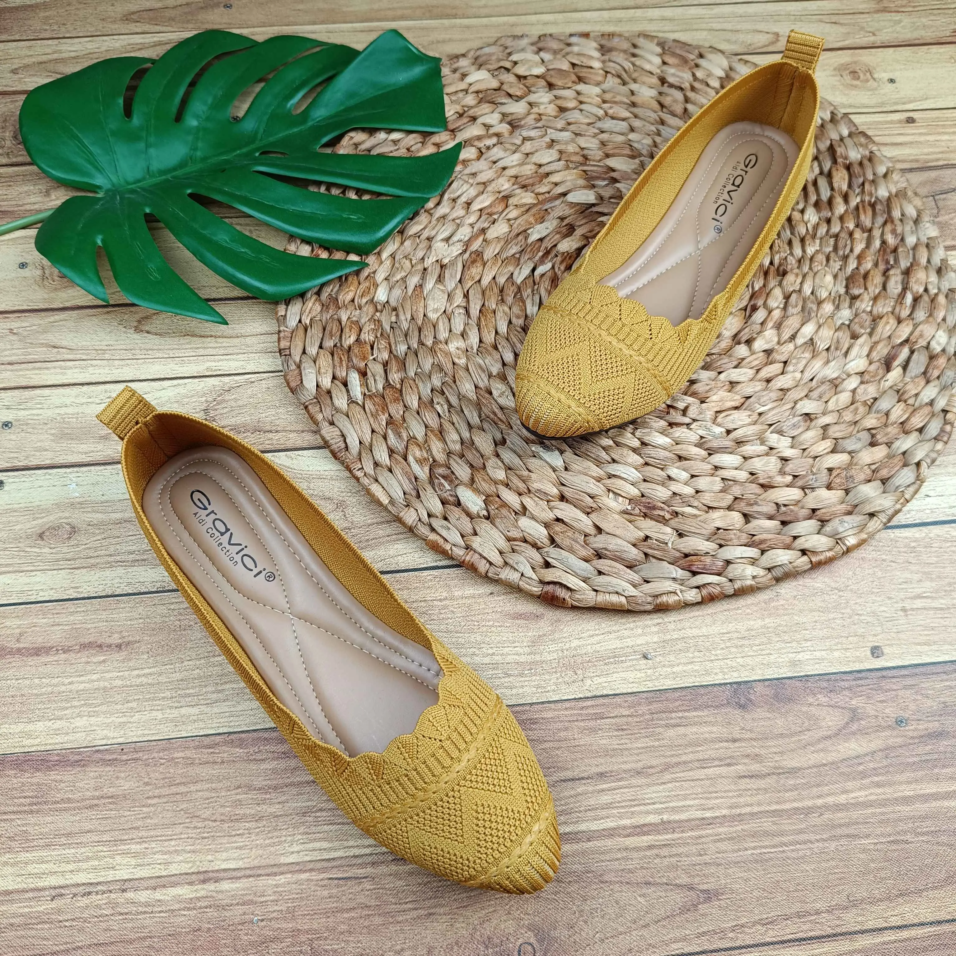 Sepatu Kerja Flat Shoes Wanita Bahan Rajut DO-29 Gravici Hitam Karet flat  shoes flat  shoes ballet Perempuan flat  shoes selop