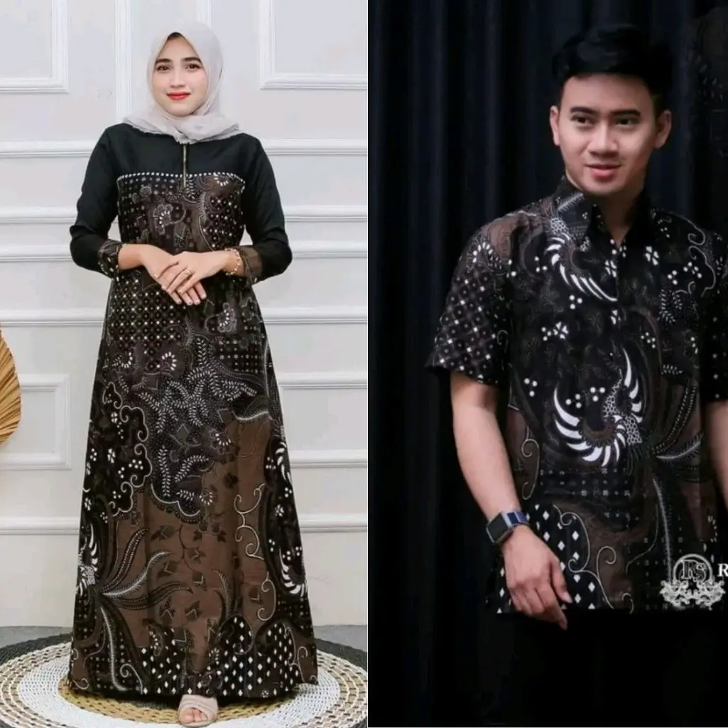 Gamis baju batik couple lemah teles- Gamis batik terbaru- original cuci kering gaun casual