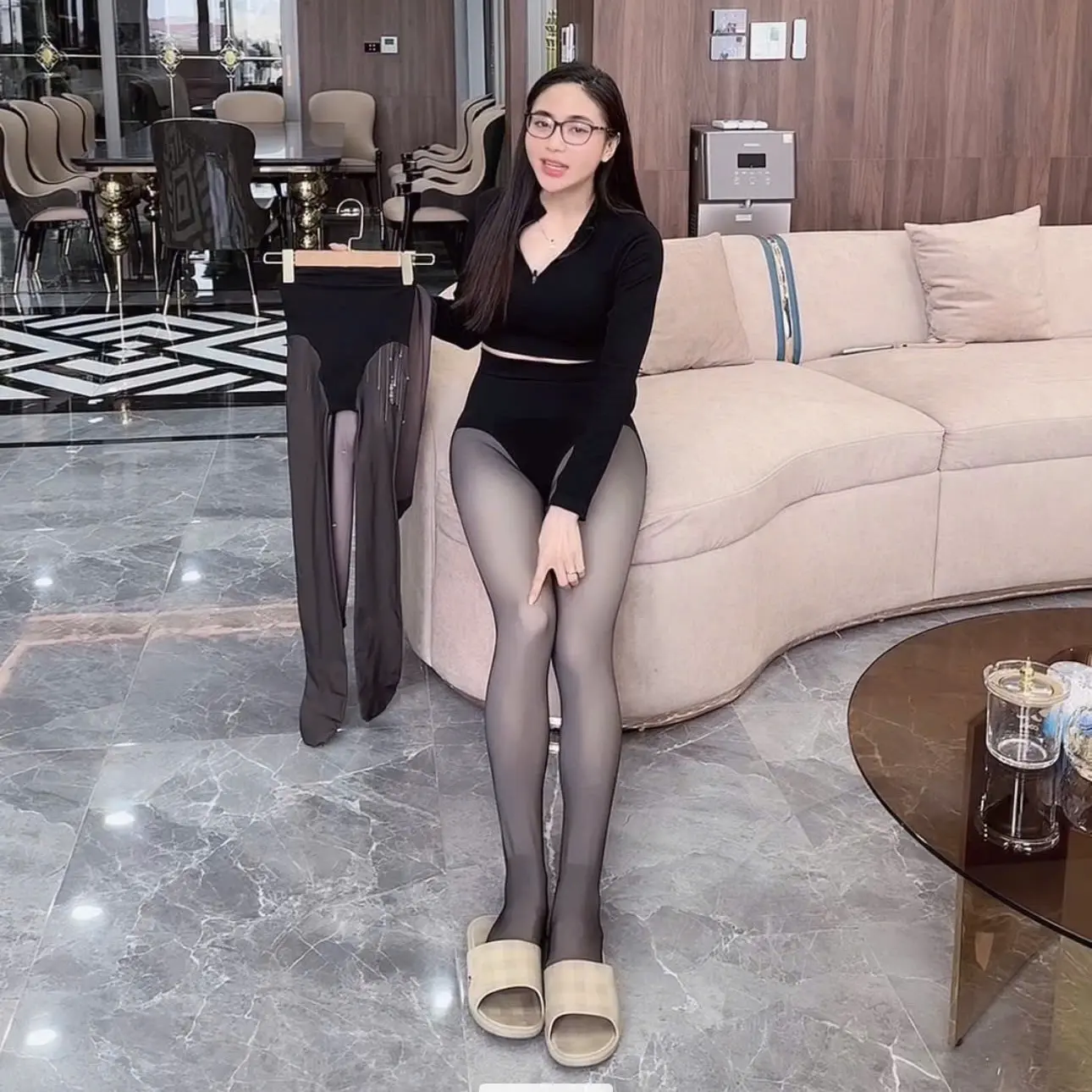 Quần tất 3D nỉ sinh nhiệt Hồ Thương có gen bụng, Đanh - Dai - Lỳ không tụt đũng, sổ bụng dưới co dãn 4 chiều che khuyến điểm tốt
