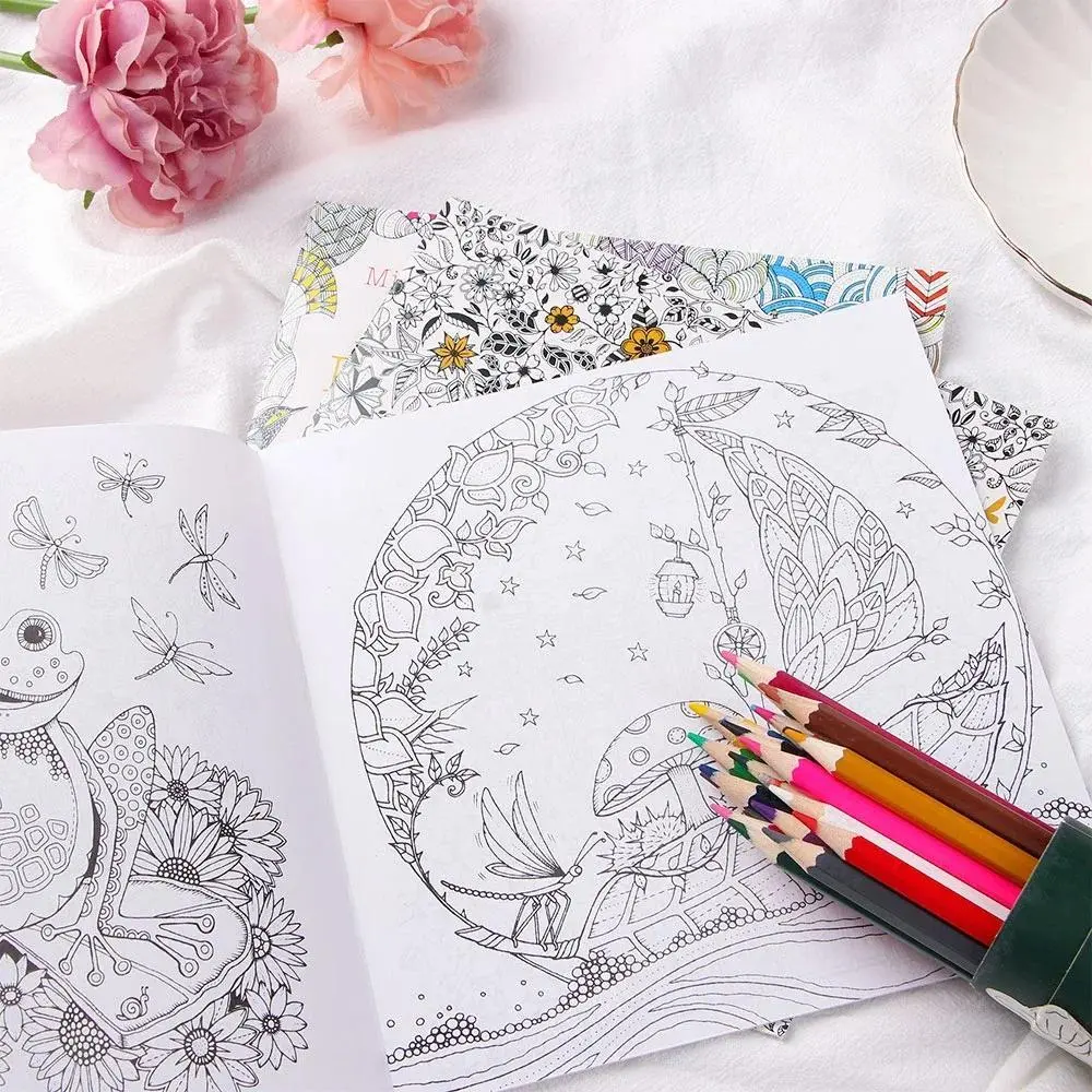 1Pc 24 Paintings Colorful Flower Coloring Book for Children Adult Relieve Stress Kill Time Graffiti Painting Drawing Art Book