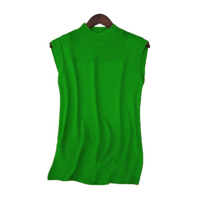 Product Introduction of Knitted Camisole Women's Spring and Autumn Bottoming Shirt Half Turtleneck Outer Wear Sleeveless Ice Silk T-shirt Women's Knitwear Short Sleeve Womenswear Tops 2