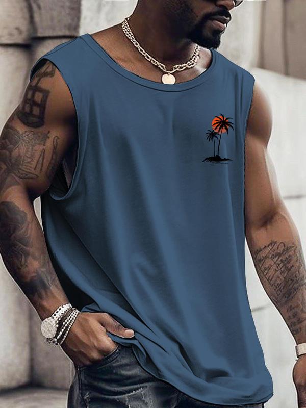 Men's Coconut Tree Print Tank Top, Regular Fit Casual Sleeveless Top for Daily Wear, Vest, Men's Clothes for All Seasons 1