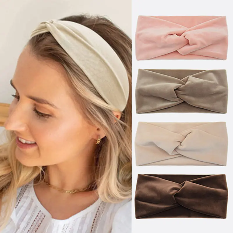 Fashion Elegant Women Plush Cross Knot Headband Soft Velvet Autumn Winter Headband Wide Brim Hair Bands Makeup Sports Head Bands