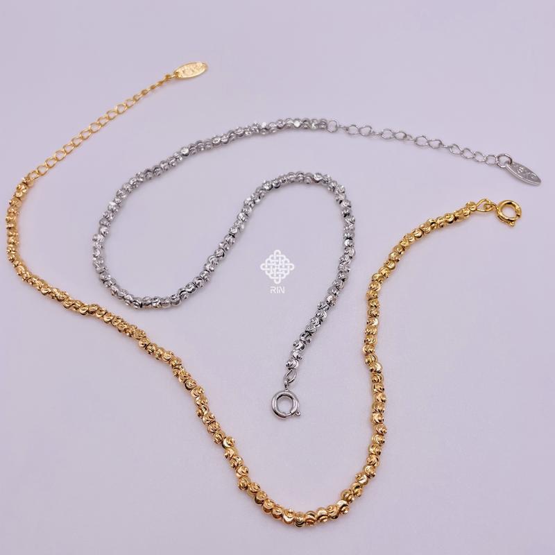 Lắc chân titan hột bi, Vòng chân titan bi không phai không rỉ màu trắng hoặc vàng, trangsucmoiluatuoi.RIN