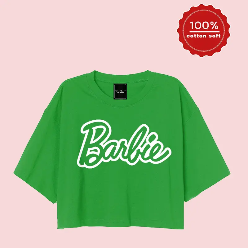 kaos croptop oversize barbie basic font 4