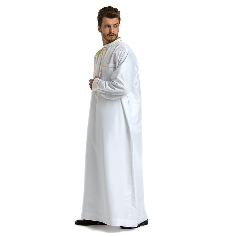 Product Introduction of European and American Hot Sale Middle East Muslim Ethnic Embroidery Long Sleeve Loose Stand Collar Robe Men 0006 23