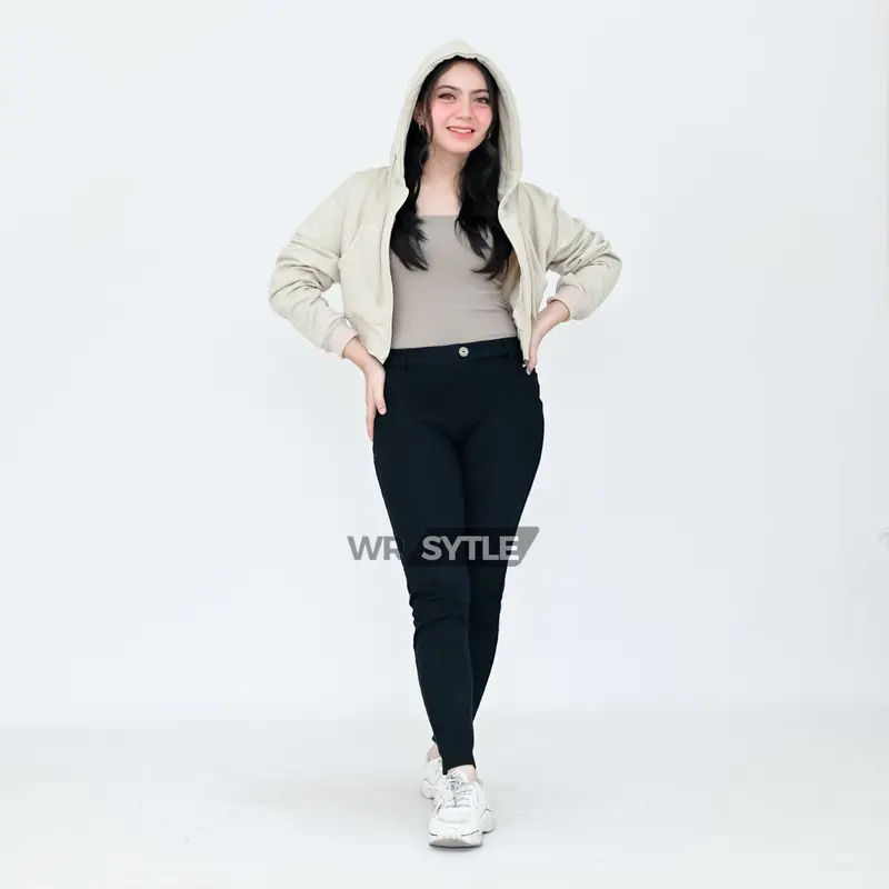 Wr Style Jaket Basic Hoodie Zipper Crop Polos Wanita Hodie Korean Style Atasan Wanita Terbaru Fleece Premium Sweater 4