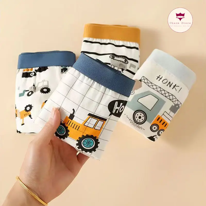 Set 4 quần lót đùi chip đùi bé trai 7-33kg (2-10 tuổi) cotton cao cấp co dãn thoải mái mềm mịn, nhiều hình dễ thương, quần sịp bé trai cao cấp 6
