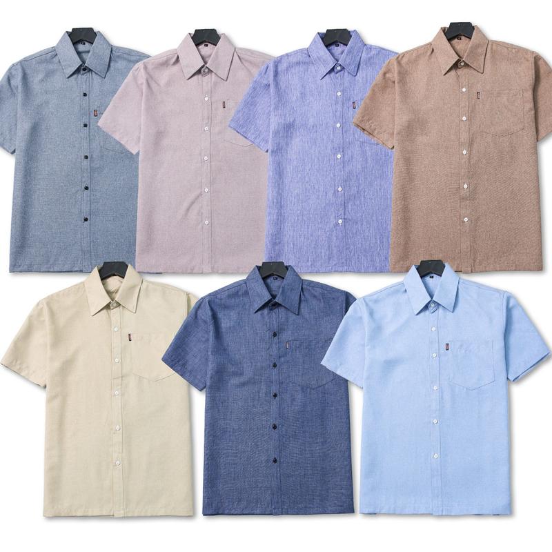 Áo Sơ Mi nam trung niên Ngắn tay form rộng Tomen chất liệu vải đũi cotton trơn có túi mềm mịn, mát, không nhăn. 0