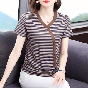 Striped Short Sleeve Tops for Women Summer Loose and Fit Plus  Size Thin New Design Lady T-Shirts