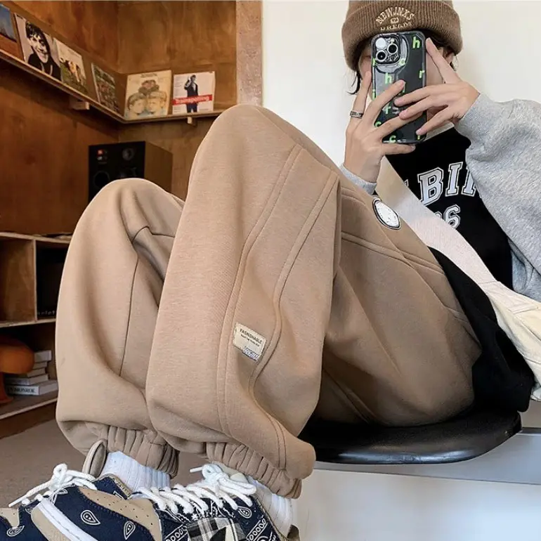 Quần Jogger Nỉ Bông Thu Đông Logo ORIGINAL  Unisex - Quần ống rộng dáng suông Bo Gấu Dày Dặn Ấm Áp 2