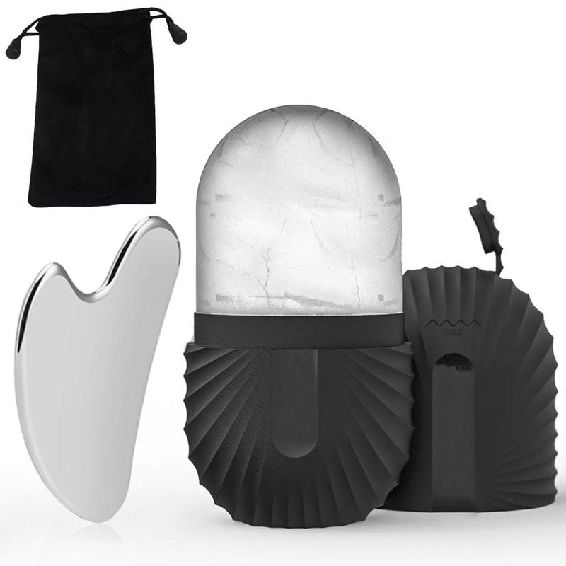 Spring Silicone Ice Face Roller & Stainless Steel Gua Sha Tool Set with Storage Bag, Skin Care Tool Beauty Set, Face Lifting Massage Tool, Ice Facial Cube, Comfort Korean Skincare Tools for Women Gifts, Christmas Gift 0