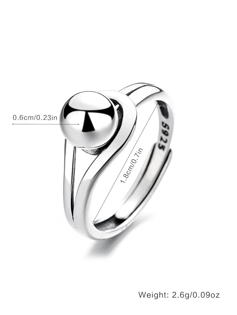 Product Introduction of 925 Sterling Silver Simple Fashion Ball Design Ring, Adjustable Ring, Fashion Jewelry Accessories for Women & Men 2