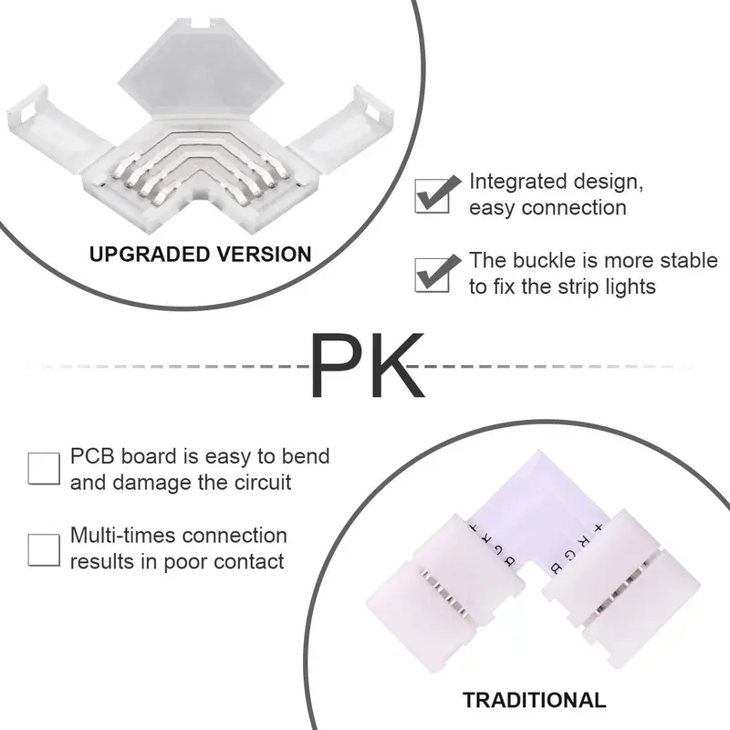 10mm 4pin L-Shape LED Corner Connector, 5 Counts 90-Degree Right Angle LED Light Strip Connector, Suitable for 5050 3528 Tape Light 2