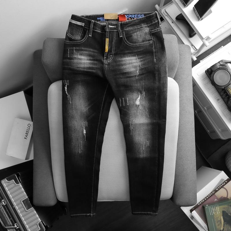  Quần Jean Nam Cao Cấp Màu Đen Bạc MS D19-02 Menswear Pants Lưng Cao 