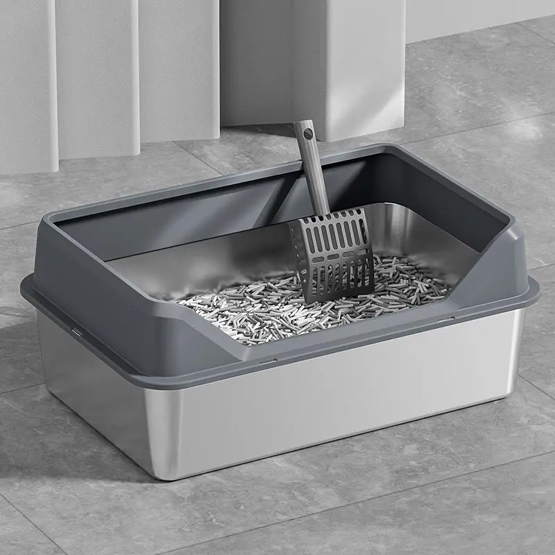 Stainless Steel Cat Litter Box with Shovel, Large Anti-splash Cat Litter Tray, Durable Pet Litter Box, Pet Supplies for Indoor Outdoor Use