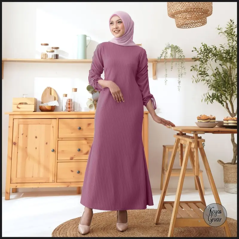 Baju Wanita Jennie Dress Hornet Knit Lengan Serut Muslim Nyaman Panjang Gamis  Maxi Pesta Remaja 0