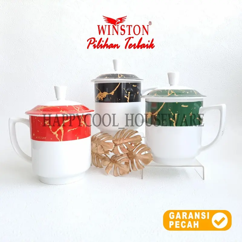 WINSTON 1pcs Mug Tutup 450cc Marmer Hitam Keramik Mug Gagang Gelas Minum Tutup 1