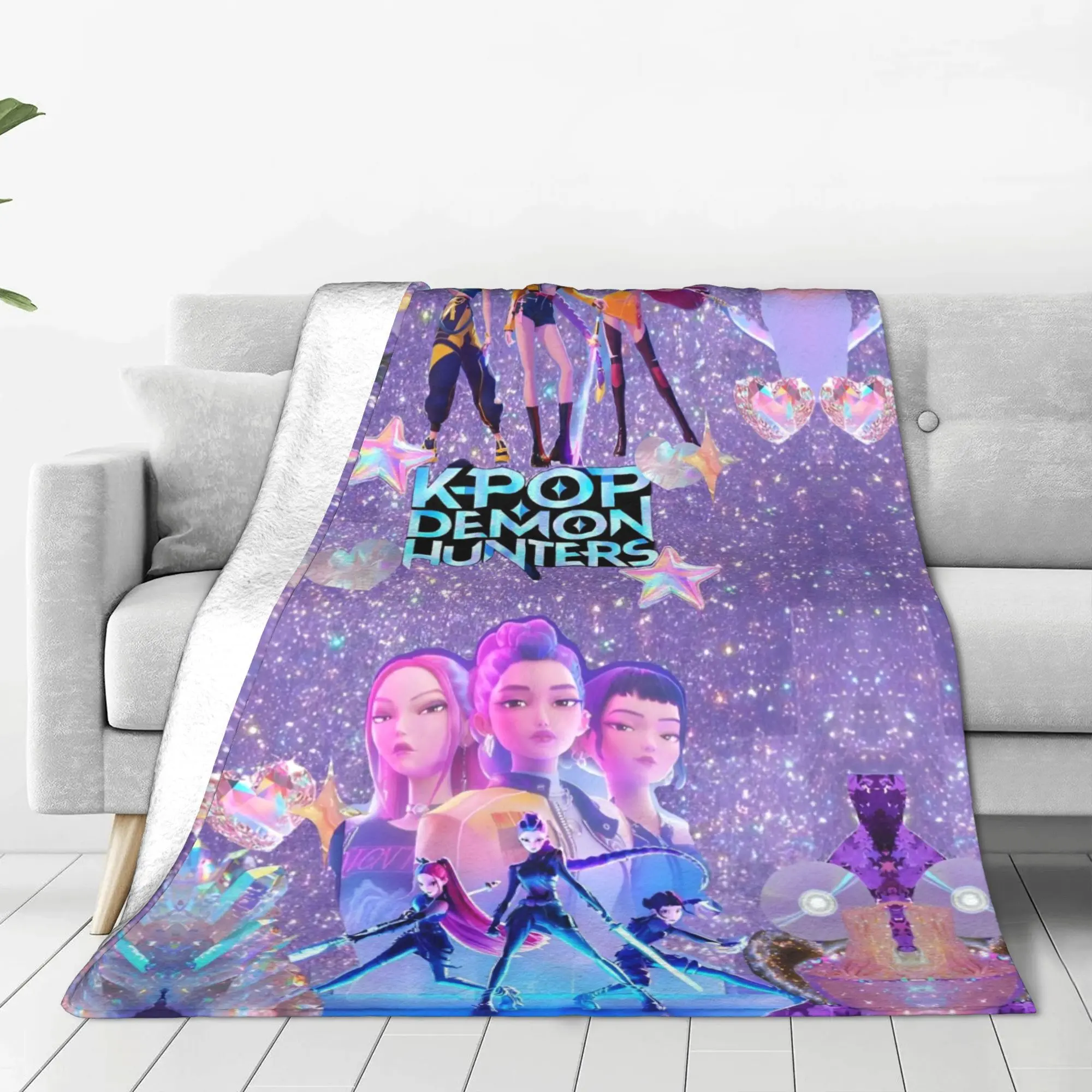 Huntrix Zoey Rumi Mira Flannel Blanket KPop Demon Hunters Awesome