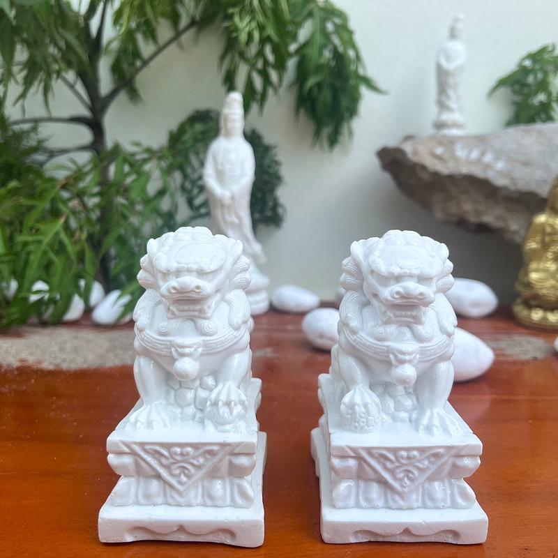 Cặp tượng sư tử trắng trưng bày nhà cửa, sân vườn, tiểu cảnh, bonsai Decor Decor Phòng Trang Trí Nhà Đồng
