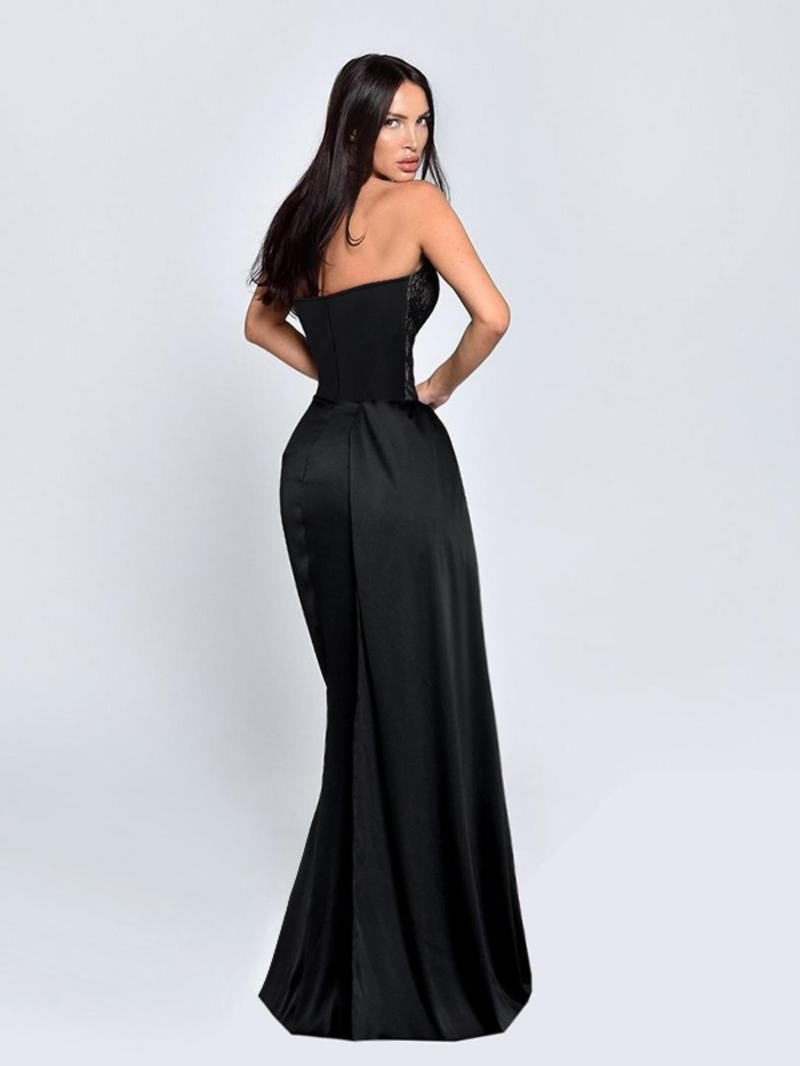 Product Introduction of Women's Split Thigh Halter Neck Lace Dress, Elegant Sleeveless Backless Evening Party Gown, Ladies Summer Clothes 2