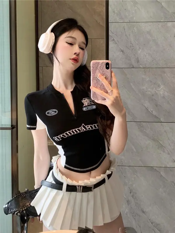 Áo Thun Babytee  Nữ  Thể Thao Có Khóa Cổ Dáng Ôm Hình Thêu áo thun thể thao Polypropylene  Top Tập Thể Dục Thể Dục Golf 5