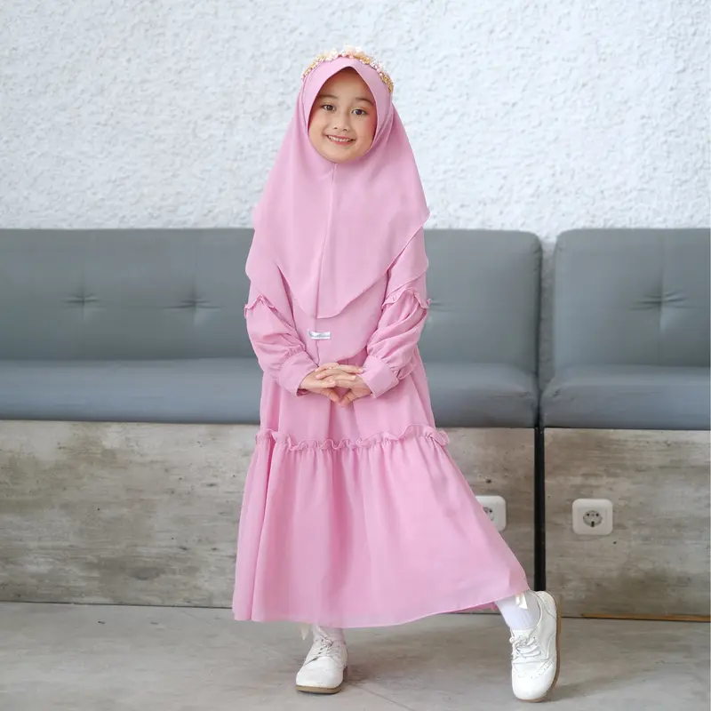 Baju Dress Gamis Wanita Syari Couple Cople Kapel Ibu Anak Perempuan Muslim Terbaru Ceruty Mewah Lebaran  Pasangan Dewasa Pasangan 5