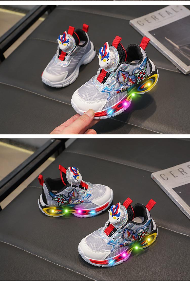Product Introduction of Boys Cartoon Light Sneaker 2024 Spring and Autumn Mesh Shoes Rotating Button Dad Shoes Children Student Running Shoes 7
