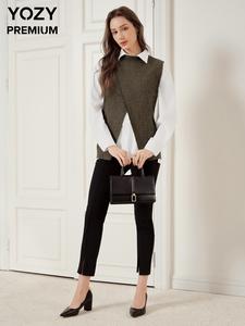 YOZY Women's Solid Asymmetrical Design Sweater Vest, Casual Mock Neck Sleeveless Jumper Vest for Spring & Fall, Fashion Ladies' Knitwear for Daily Wear