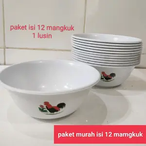 PAKET HEMAT 12 MANGKUK / 1 lusin mangkuk ayam jago anti pecah Plastik Plastik piring  1 set piring  melamin mangkok  plastik