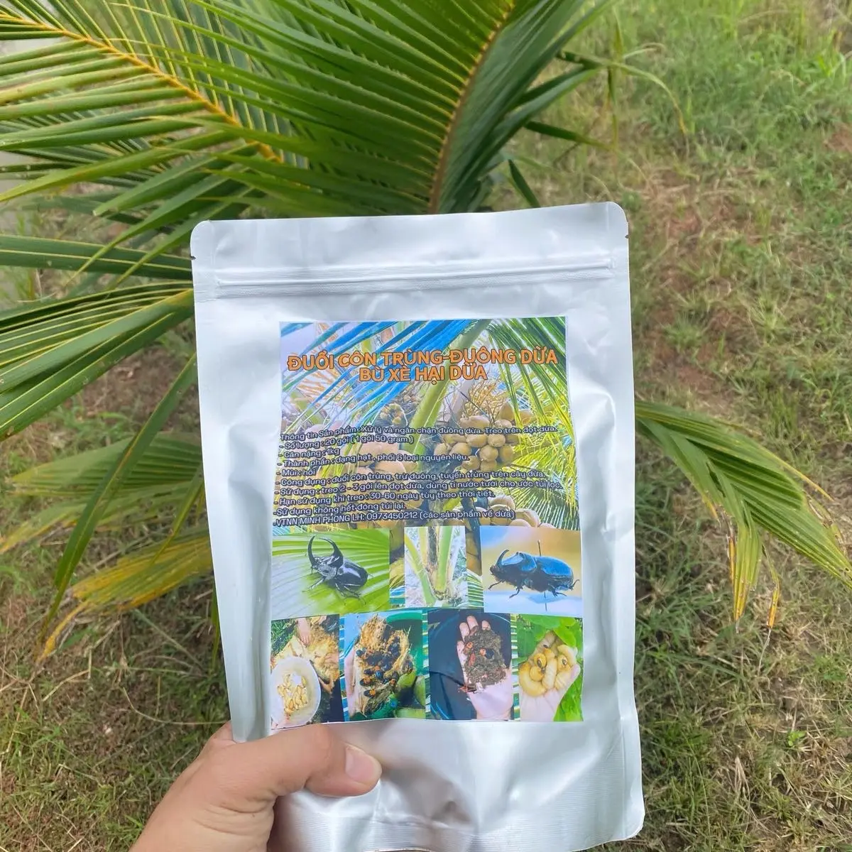 Bột bù xè ngăn ngừa bù xè, đuông dừa, bọ cánh cứng trên đọt dừa, gói 1kg( 20 túi nhỏ bên trong)