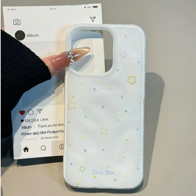 Ốp Điện Thoại Cho iPhone, Thiết Kế Đơn Giản Và Cá Nhân Hóa, Thời Trang, Sang Trọng, Chống Sốc, Ốp Mềm Di Động, Ốp Ins Mặt Ngược, Thích Hợp Cho iPhone 11 / 12 / 13 / 14Plus / 15 Pro Max, Với Cảm Giác Ngôi Sao Sang Trọng 3