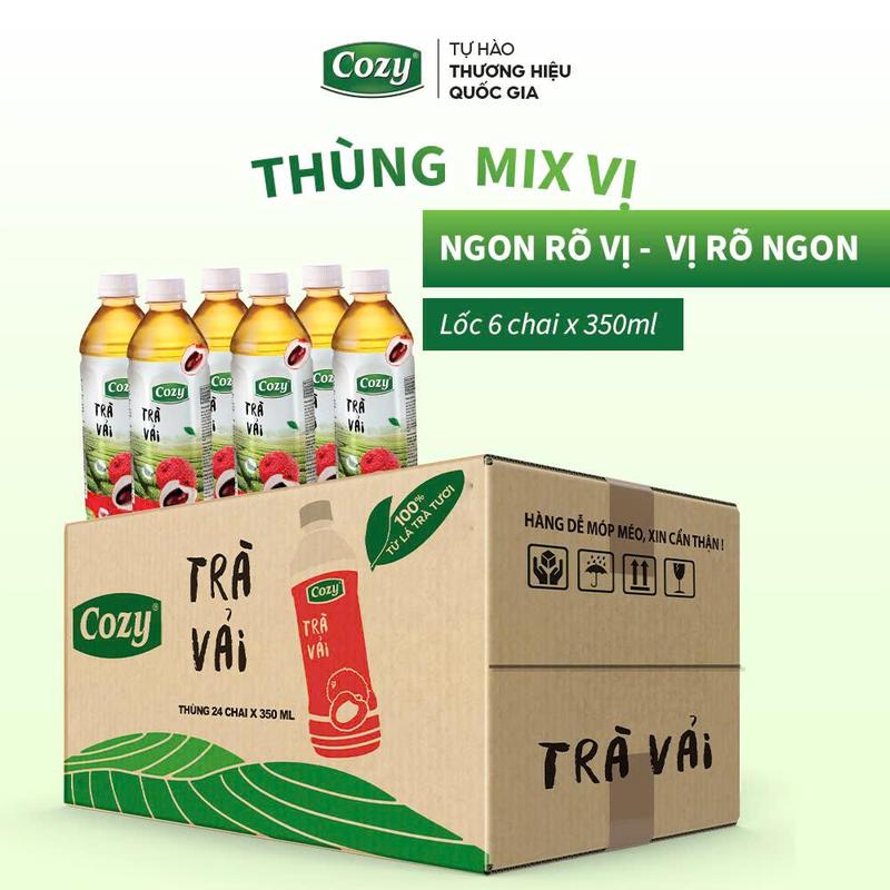 Voucher 30% Khách Hàng Mới Thùng 24 chai 350ml Trà hoa quả uống liền Cozy mix 4 vị Đào Tắc Mật Ong Olong Vải
