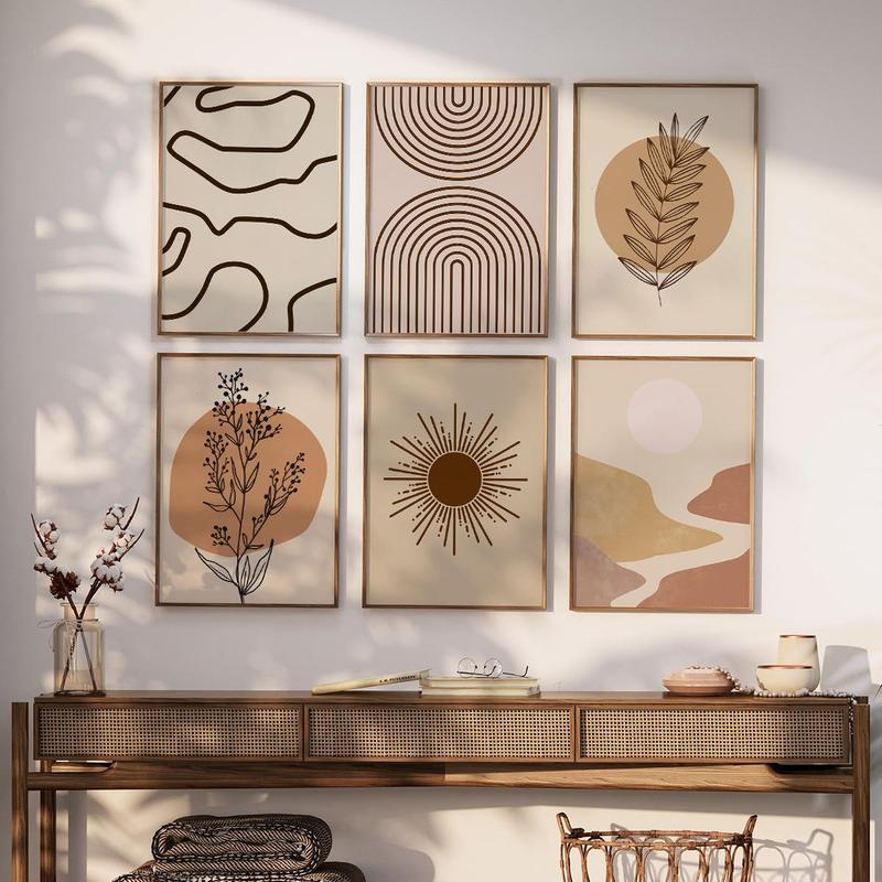 Product Introduction of Boho Abstract Sun & Moon & Plants Pattern Canvas Poster without Frame, 6 Counts/set Wall Art Poster, Wall Decor for Home Living Room Bedroom 2